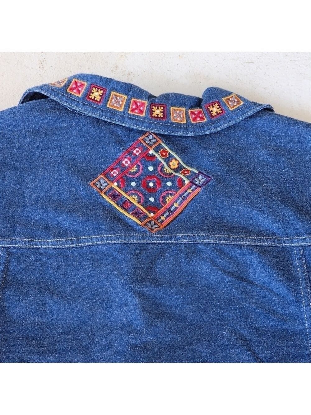 Bechamel sz M vintage soft quilters square embroidered design jean colored vest - Picture 8 of 12